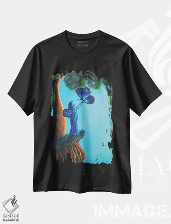 تیشرت مشکی طرح دار – تیشرت فانتزی ,پری یاقوت کبود اثر سالن هنری مون لایت immage.ir