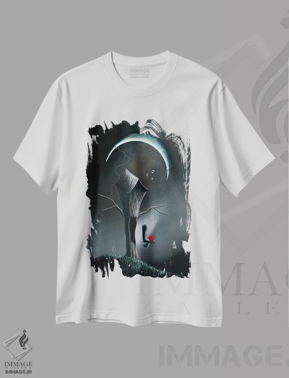 تیشرت سفید طرح دار – تیشرت ماه هلالی ,هدیه های پنهان اثر سالن هنری مون لایت immage.ir