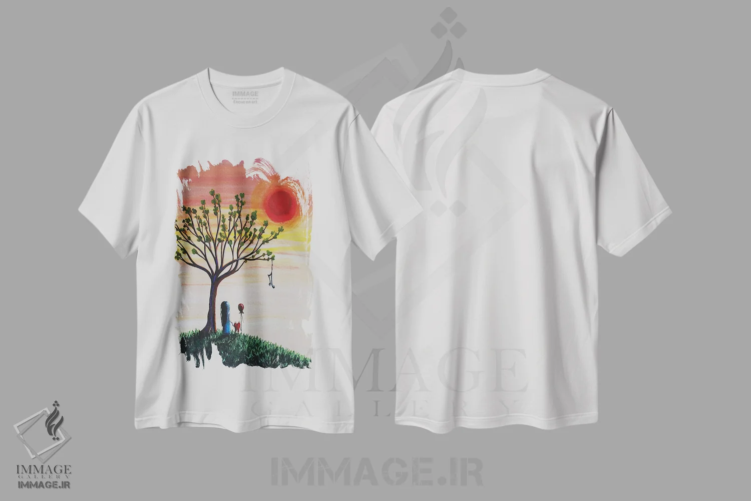 تیشرت سفید طرح دار – تیشرت خورشید ,آرام برایم بخوان اثر سالن هنری مون لایت فروشگاه ایماژ