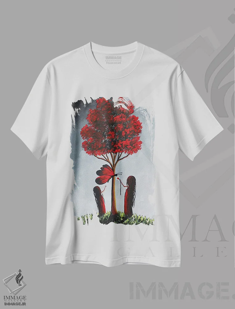 تیشرت سفید طرح دار – تیشرت طبیعت ,تفریح تابستانی با خواهرم اثر سالن هنری مون لایت immage.ir