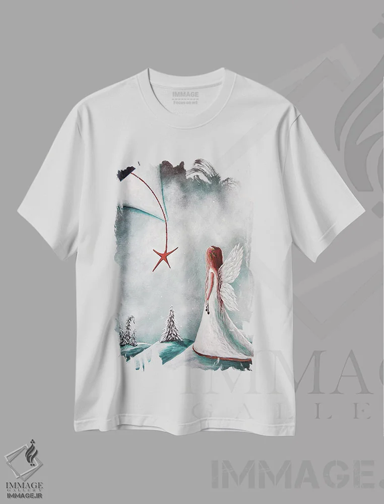 تیشرت سفید طرح دار – تیشرت فانتزی ,ستاره کریسمس اثر سالن هنری مون لایت immage.ir