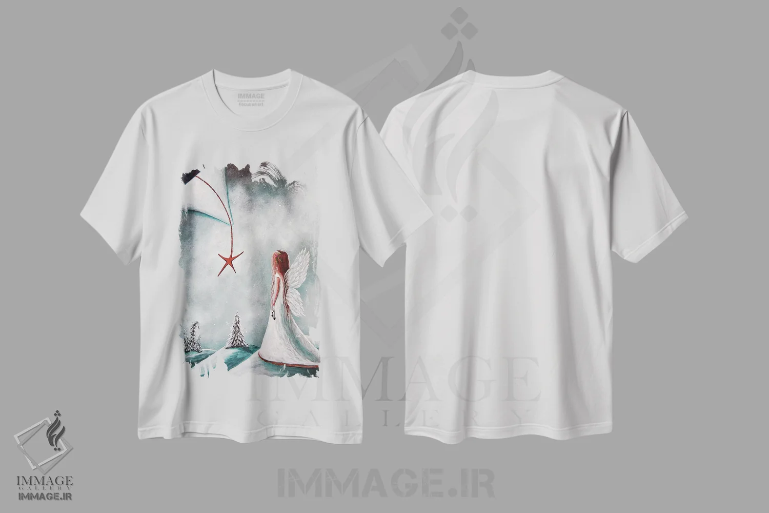 تیشرت سفید طرح دار – تیشرت فانتزی ,ستاره کریسمس اثر سالن هنری مون لایت immage.ir