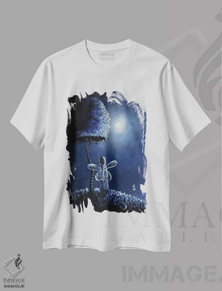 تیشرت سفید طرح دار – تیشرت فانتزی ,پری توپاز اثر سالن هنری مون لایت فروشگاه ایماژ