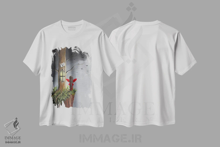 تیشرت سفید طرح دار – تیشرت انگیزشی ,جایی مثل خانه نیست اثر سالن هنری مون لایت immage.ir