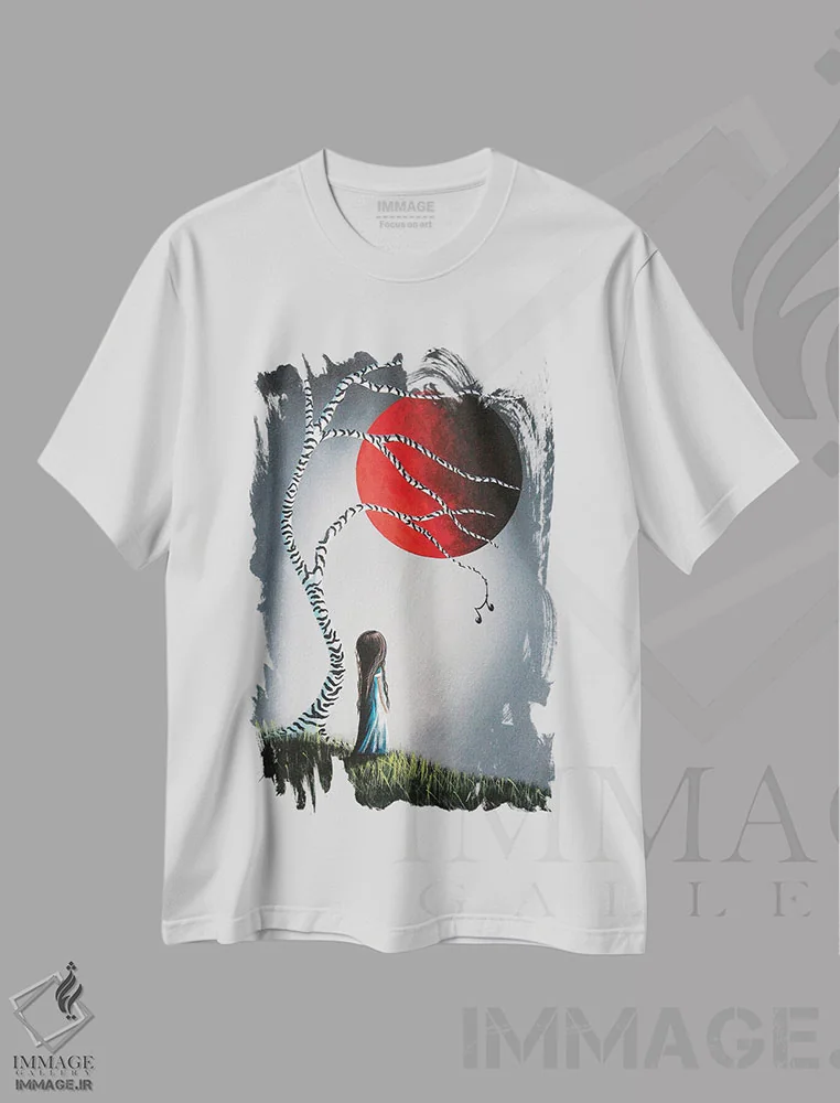تیشرت سفید طرح دار – تیشرت فانتزی ,وقتی به تو فکر می کند اثر سالن هنری مون لایت فروشگاه ایماژ