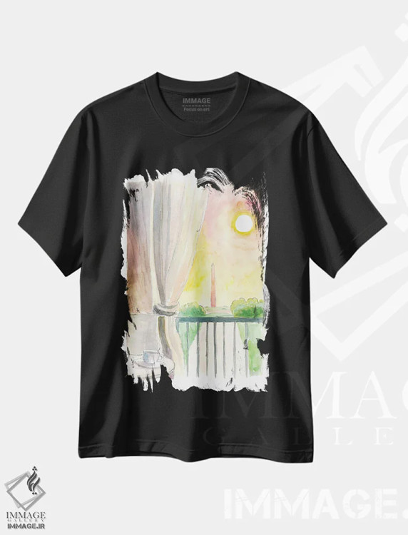 تیشرت مشکی طرح دار – تیشرت هنری ,"نمای شگفت انگیز بنای واشنگتن از بالکن" اثر مارکوس و مارتینا بلیشنر immage.ir