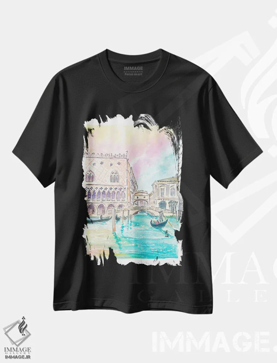 تیشرت مشکی طرح دار – تیشرت هنری ,نمای پل معروف آه ها در ونیز از سطح آب اثر مارکوس و مارتینا بلیشنر فروشگاه ایماژ
