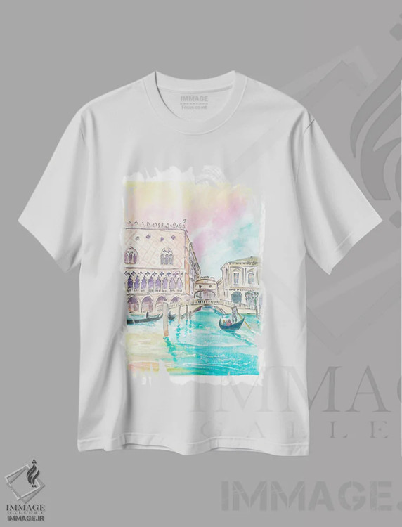 تیشرت سفید طرح دار – تیشرت هنری ,نمای پل معروف آه ها در ونیز از سطح آب اثر مارکوس و مارتینا بلیشنر immage.ir