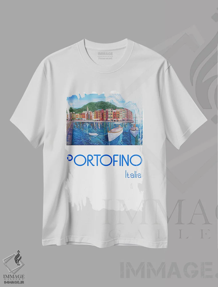 تیشرت سفید طرح دار – تیشرت رترو ,پوستر رترو پورتوفینو، مروارید مدیترانه در ریویرا ایتالیا اثر مارکوس و مارتینا بلیشنر immage.ir