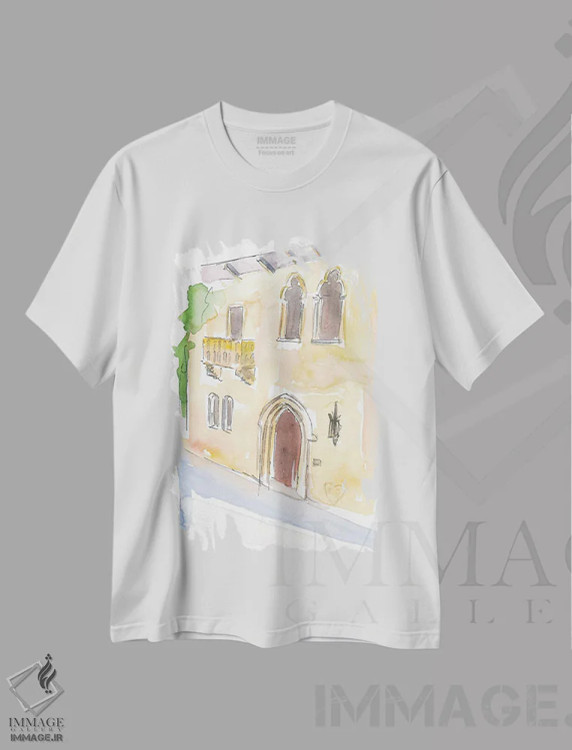تیشرت سفید طرح دار – تیشرت هنری رمانتیک ,بالکن ژولیت در ورونا، نماد عشق اثر مارکوس و مارتینا بلیشنر فروشگاه ایماژ