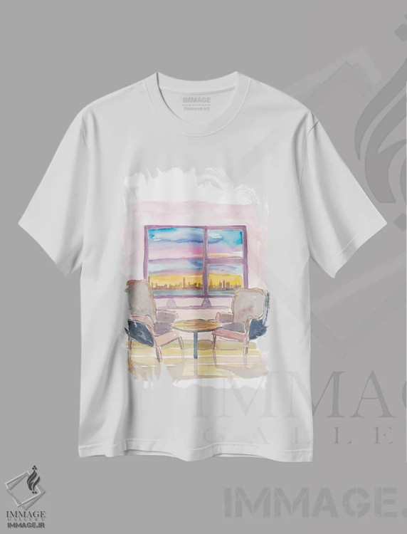 تیشرت سفید طرح دار – تیشرت گرافیکی شهری ,پنجره پانوراما دنج به شیکاگو، ایلینوی اثر مارکوس و مارتینا بلیشنر فروشگاه ایماژ