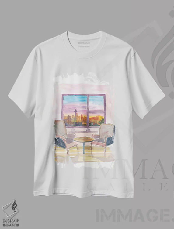 تیشرت سفید طرح دار – تیشرت شهری ,پنجره پانوراما دنج به مرکز شهر سیاتل، واشینگتن اثر مارکوس و مارتینا بلیشنر فروشگاه ایماژ