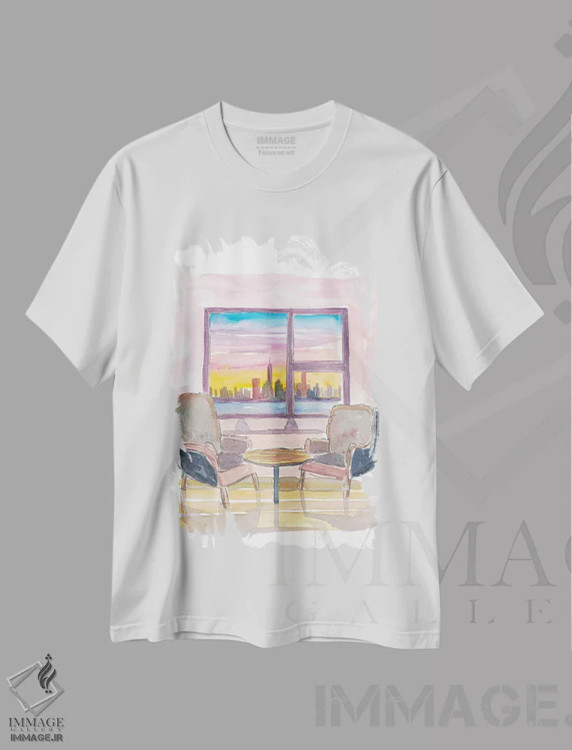 تیشرت سفید طرح دار – تیشرت هنری شهری ,پنجره پانوراما دنج به مرکز شهر نیویورک اثر مارکوس و مارتینا بلیشنر immage.ir