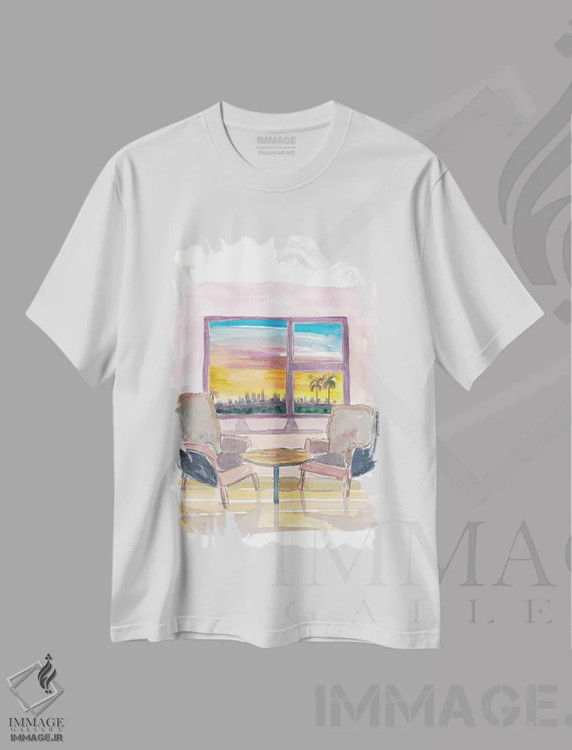 تیشرت سفید طرح دار – تیشرت هنری مدرن ,پنجره پانوراما دنج به لس آنجلس، کالیفرنیا اثر مارکوس و مارتینا بلیشنر فروشگاه ایماژ
