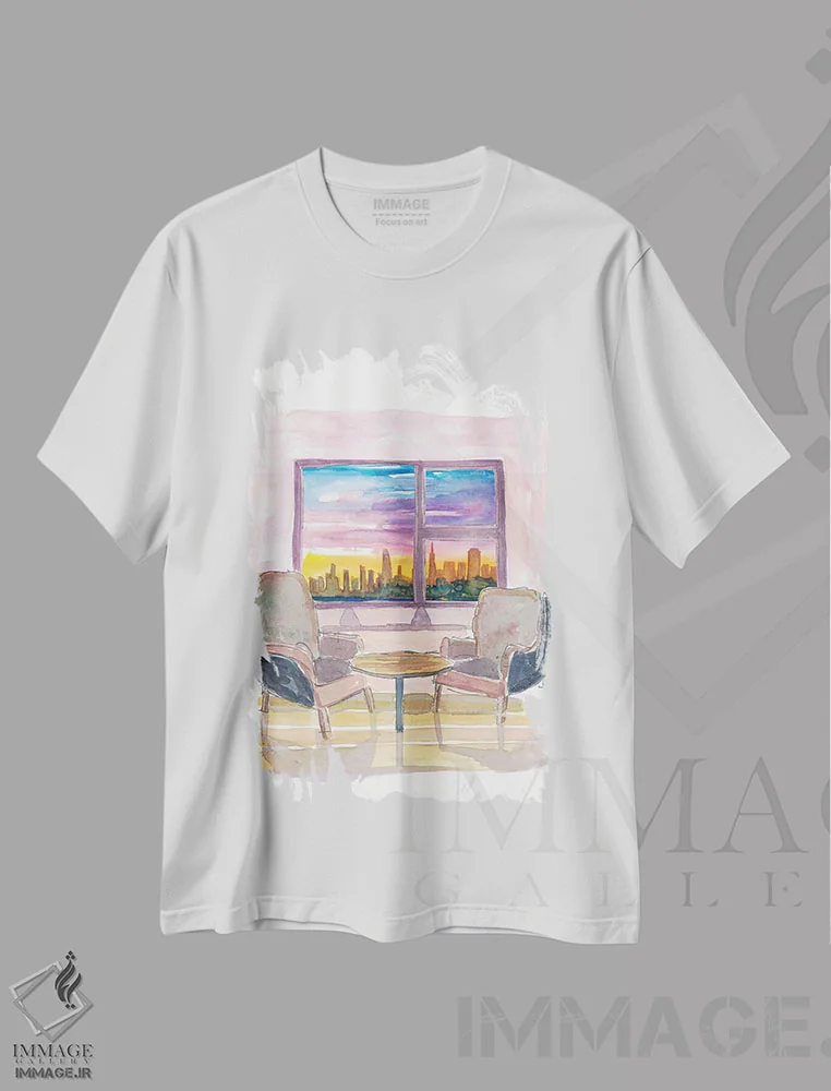 تیشرت سفید طرح دار – تیشرت شهری ,پنجره پانوراما دنج به سان فرانسیسکو، کالیفرنیا اثر مارکوس و مارتینا بلیشنر فروشگاه ایماژ