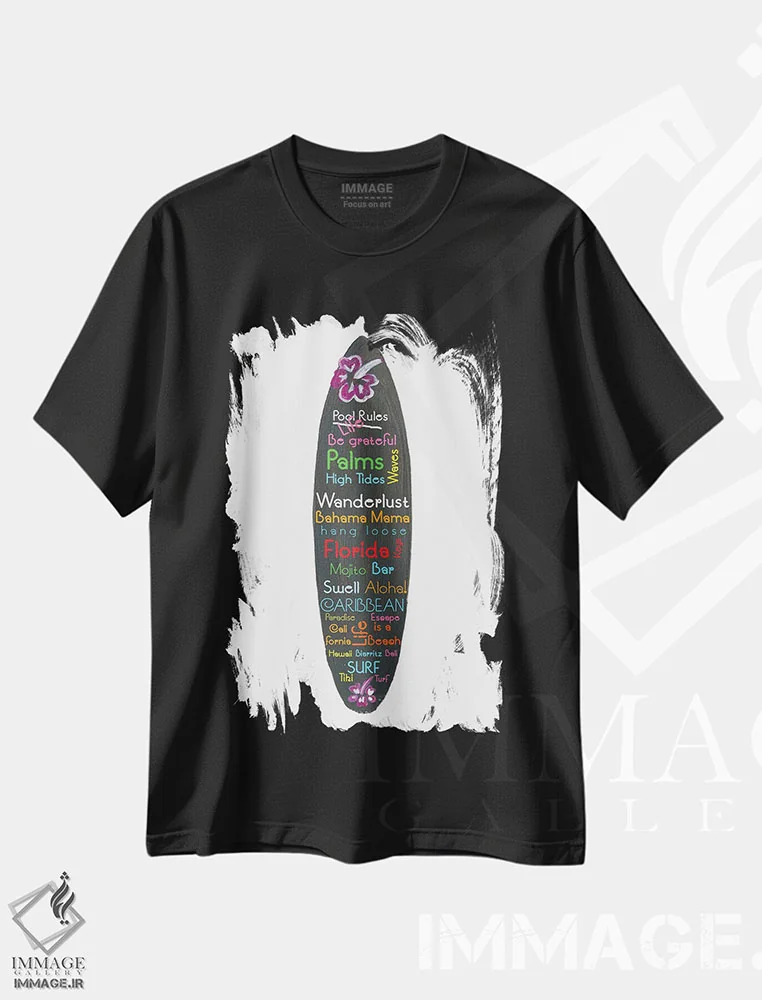 تیشرت مشکی طرح دار – تیشرت گرافیکی ,فلسفه تخته موج سواری اثر مارکوس و مارتینا بلیشنر immage.ir