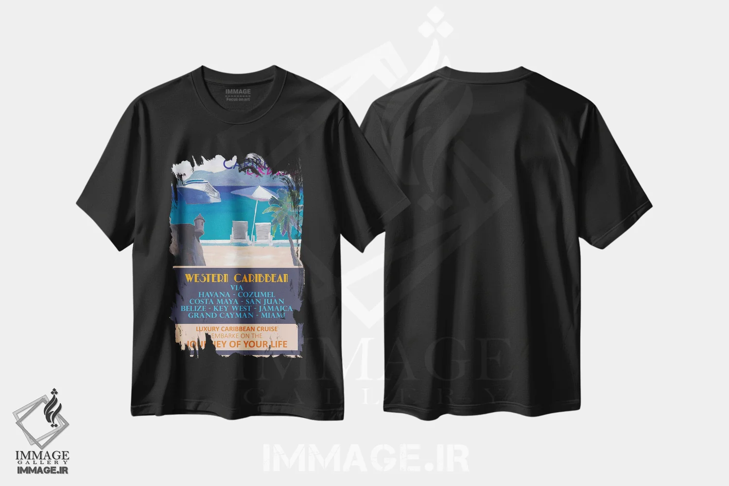 تیشرت مشکی طرح دار – تیشرت گرافیکی ,پوستر سفر رترو کروز غربی کارائیب اثر مارکوس و مارتینا بلیشنر immage.ir