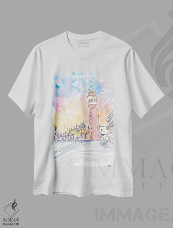 تیشرت سفید طرح دار – تیشرت منظره ,بعدازظهر آرام در میدان سن مارک ونیز اثر مارکوس و مارتینا بلیشنر فروشگاه ایماژ