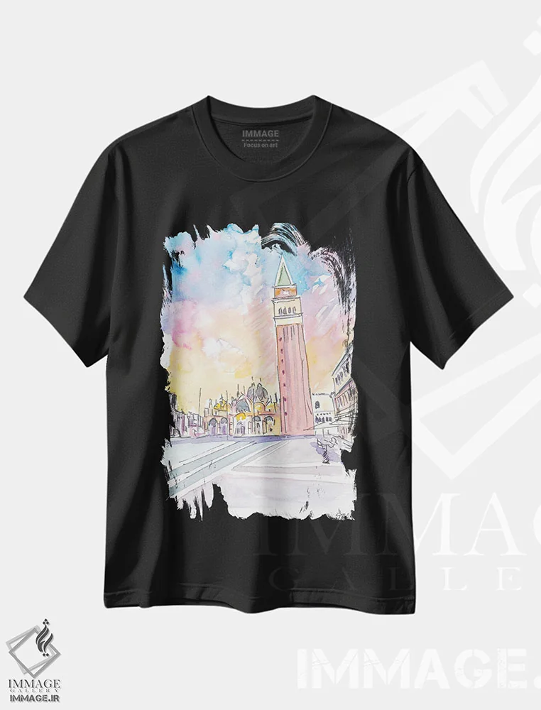 تیشرت مشکی طرح دار – تیشرت منظره ,بعدازظهر آرام در میدان سن مارک ونیز اثر مارکوس و مارتینا بلیشنر immage.ir