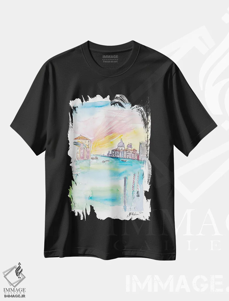 تیشرت مشکی طرح دار – تیشرت هنری ونیز ,نمای پل دل آکادمیا از سانتا ماریا دلا سالوت در ونیز اثر مارکوس و مارتینا بلیشنر immage.ir