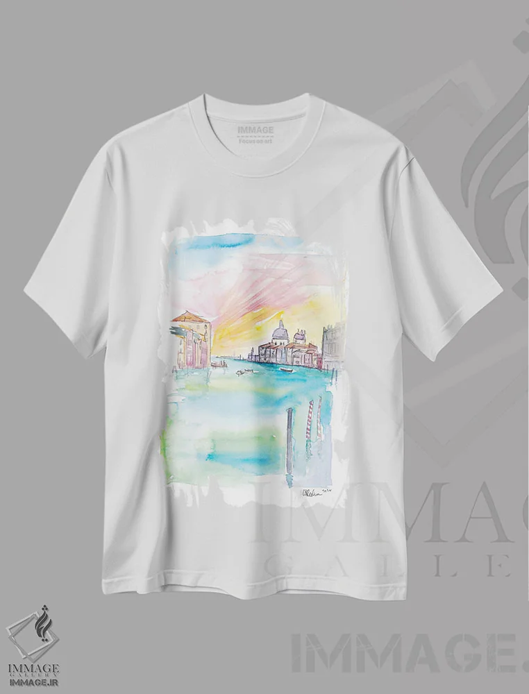 تیشرت سفید طرح دار – تیشرت هنری ونیز ,نمای پل دل آکادمیا از سانتا ماریا دلا سالوت در ونیز اثر مارکوس و مارتینا بلیشنر فروشگاه ایماژ