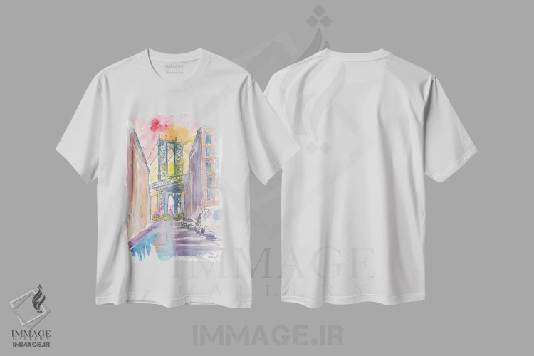 تیشرت سفید طرح دار – تیشرت منظره شهری ,چشم اندازی ویژه به پل منهتن نیویورک در غروب اثر مارکوس و مارتینا بلیشنر فروشگاه ایماژ