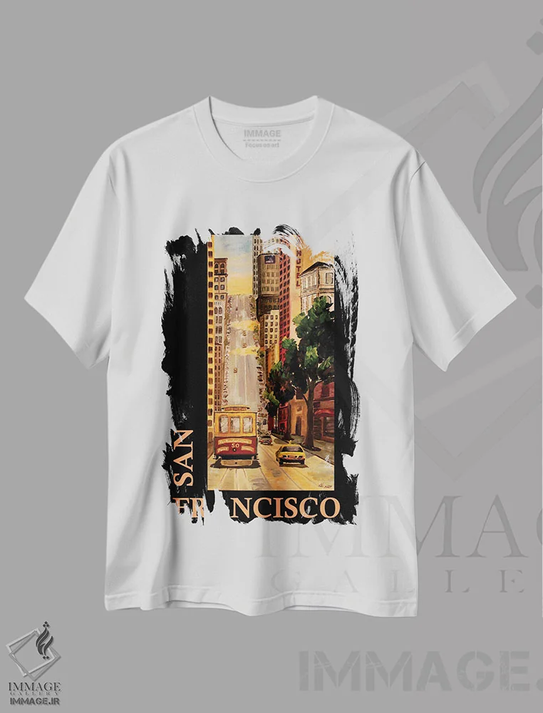تیشرت سفید طرح دار – تیشرت شهری ,پوستر کلاسیک رترو سانفرانسیسکو کالیفرنیا اثر مارکوس و مارتینا بلیشنر فروشگاه ایماژ