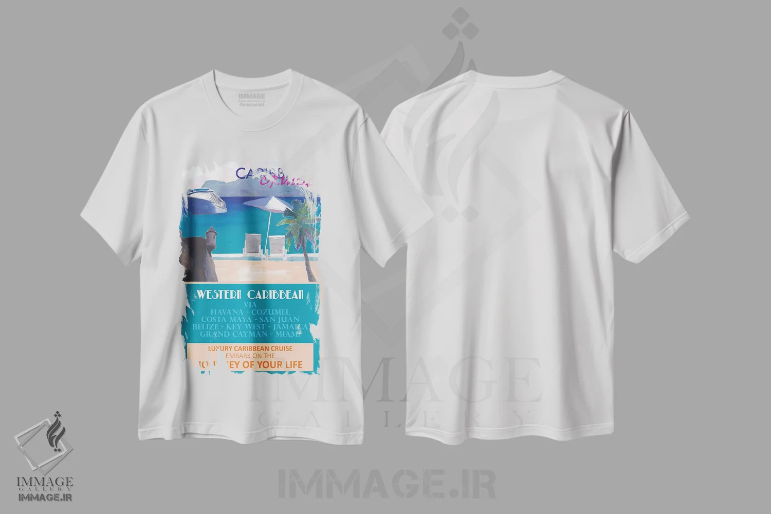 تیشرت سفید طرح دار – تیشرت پوستر ,پوستر سفر دریایی کارائیب غربی به سبک رترو اثر مارکوس و مارتینا بلیشنر immage.ir