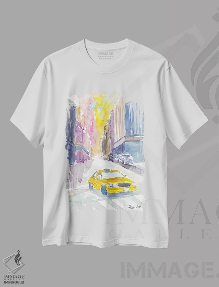 تیشرت سفید طرح دار – تیشرت خیابانی ,نمای خیابانی تاکسی کلاسیک در نیویورک سیتی اثر مارکوس و مارتینا بلیشنر immage.ir