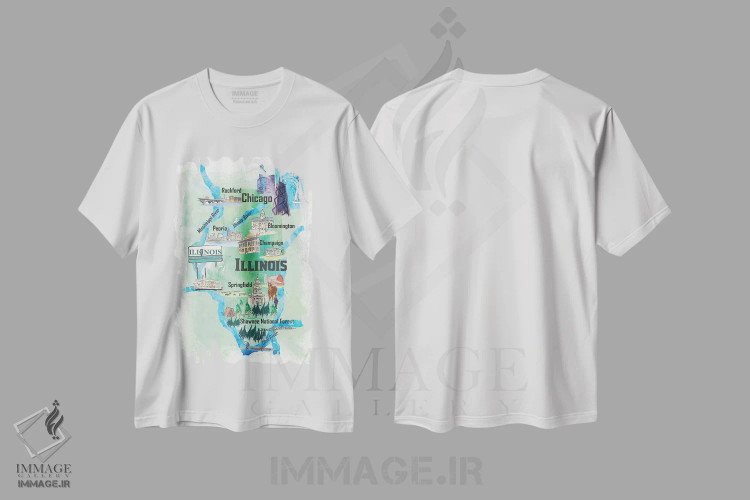 تیشرت سفید طرح دار – تیشرت تایپوگرافی ,"پوستر سفر تصویری آمریکا، ایلینوی" اثر مارکوس و مارتینا بلیشنر immage.ir