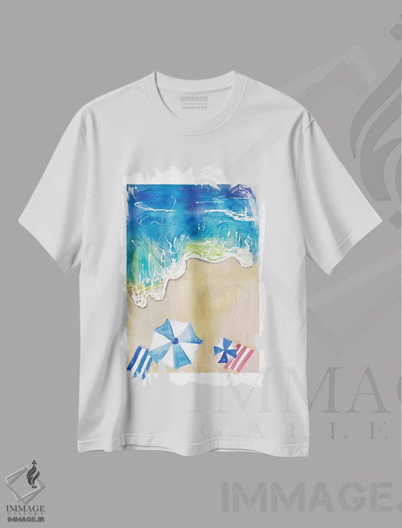 تیشرت سفید طرح دار – تیشرت ساحلی ,رؤیای تعطیلات تابستانی در ساحل اثر مارکوس و مارتینا بلیشنر فروشگاه ایماژ