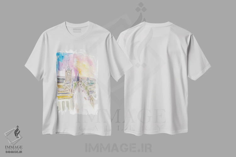 تیشرت سفید طرح دار – تیشرت هنری ,"خیابان پرینسس ادینبورگ هنگام غروب" اثر مارکوس و مارتینا بلیشنر immage.ir