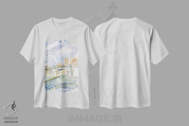 تیشرت سفید طرح دار – تیشرت شهری ,نمای خیابان در دری، ایرلند شمالی با دروازه شیپ کی اثر مارکوس و مارتینا بلیشنر immage.ir