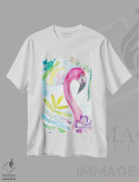 تیشرت سفید طرح دار – تیشرت فلامینگو ,"فلامینگو صورتی با لبخند گرمسیری" اثر مارکوس و مارتینا بلیشنر فروشگاه ایماژ
