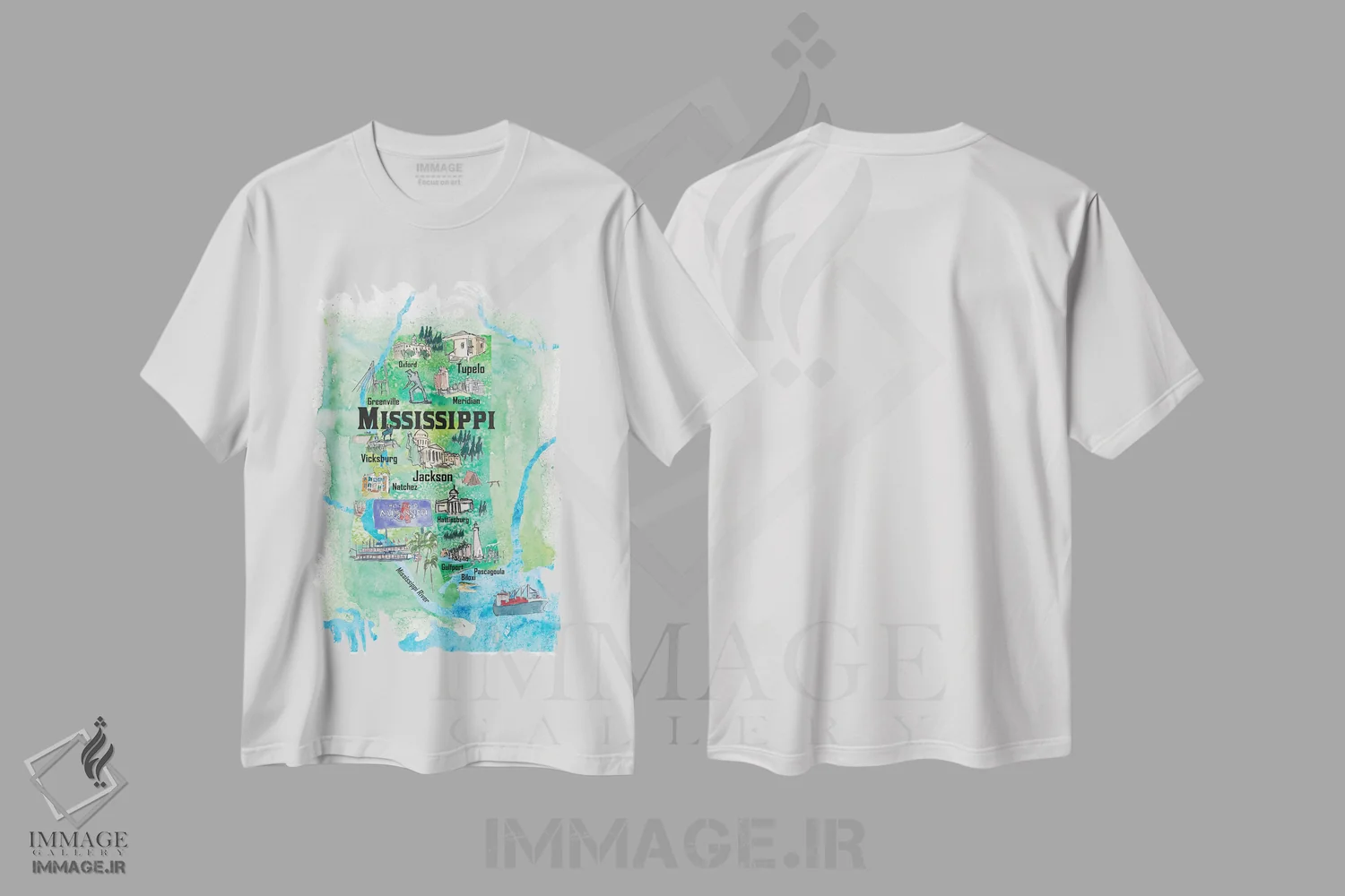 تیشرت سفید طرح دار – تیشرت وینتیج ,پوستر سفر مصور ایالات متحده، میسیسیپی اثر مارکوس و مارتینا بلیشنر immage.ir