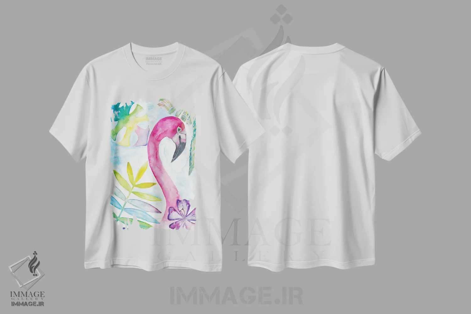 تیشرت سفید طرح دار – تیشرت فلامینگو ,"فلامینگو صورتی با لبخند گرمسیری" اثر مارکوس و مارتینا بلیشنر فروشگاه ایماژ