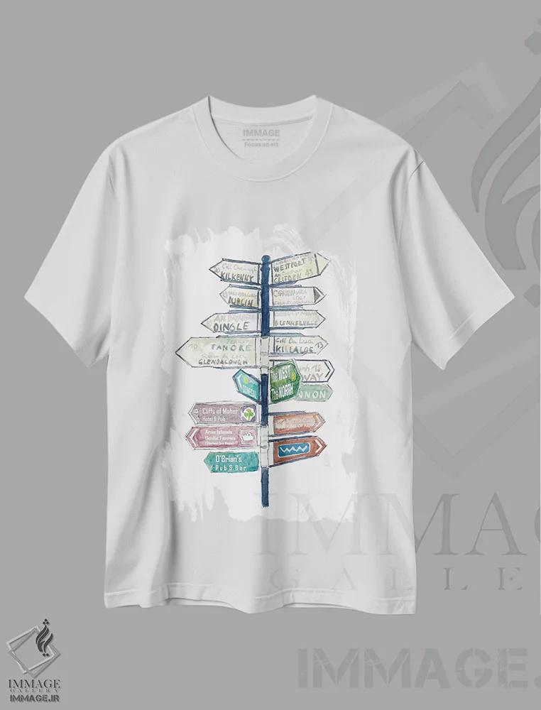 تیشرت سفید طرح دار – تیشرت ایرلند ,"آرزوی سفر و رویاهای مسافرتی، تابلو راهنمای ایرلندی" اثر مارکوس و مارتینا بلیشنر immage.ir