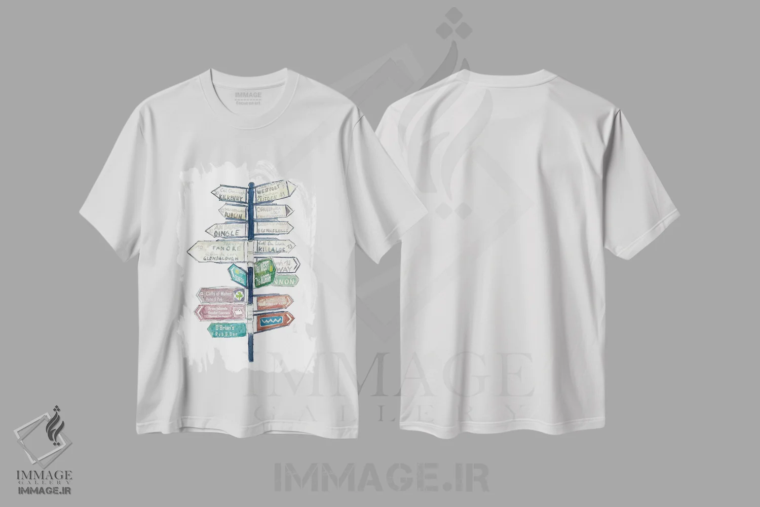 تیشرت سفید طرح دار – تیشرت ایرلند ,"آرزوی سفر و رویاهای مسافرتی، تابلو راهنمای ایرلندی" اثر مارکوس و مارتینا بلیشنر immage.ir