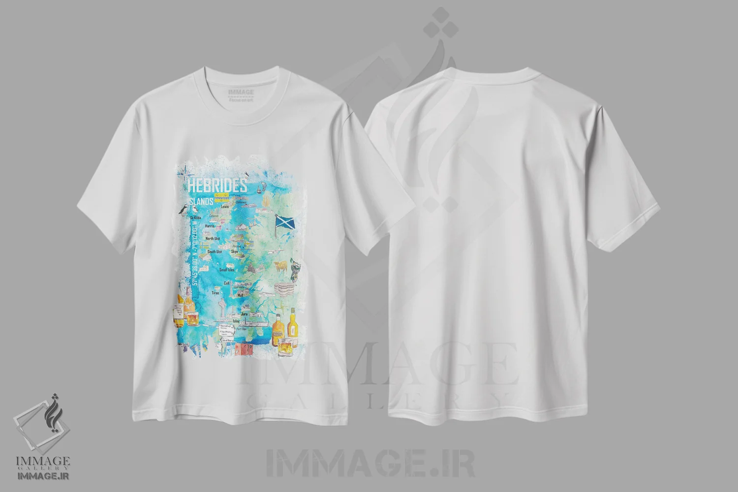 تیشرت سفید طرح دار – تیشرت ساحلی ,"نقشه سفر جزایر هبریدی با نکات برجسته گردشگری" اثر مارکوس و مارتینا بلیشنر فروشگاه ایماژ
