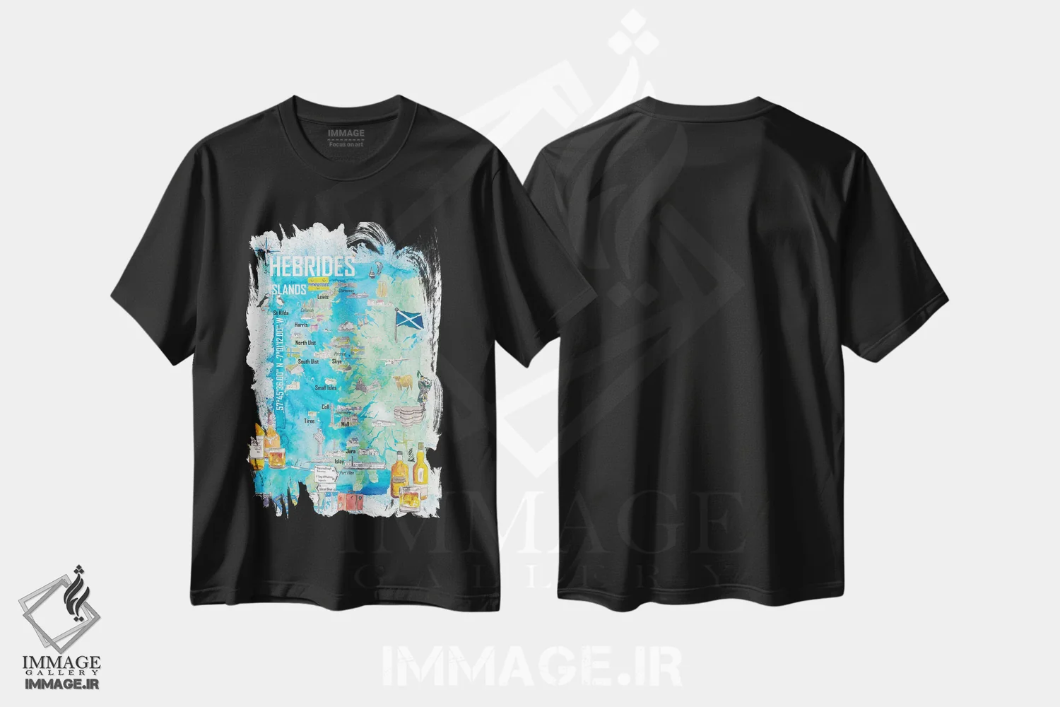 تیشرت مشکی طرح دار – تیشرت ساحلی ,"نقشه سفر جزایر هبریدی با نکات برجسته گردشگری" اثر مارکوس و مارتینا بلیشنر immage.ir