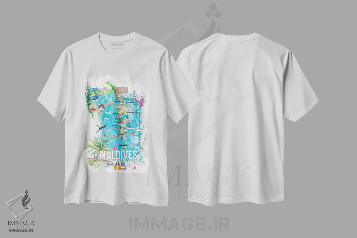 تیشرت سفید طرح دار – تیشرت ساحلی ,"نقشه سفر مصور جزایر مالدیو با رویاهای تعطیلات و مخفیگاه ها" اثر مارکوس و مارتینا بلیشنر immage.ir