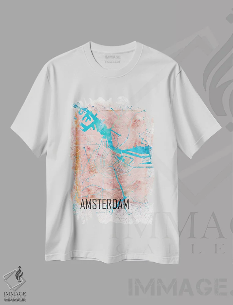 تیشرت سفید طرح دار – تیشرت گرافیکی ,نقشه مصور و نمادین آمستردام هلند اثر مارکوس و مارتینا بلیشنر فروشگاه ایماژ