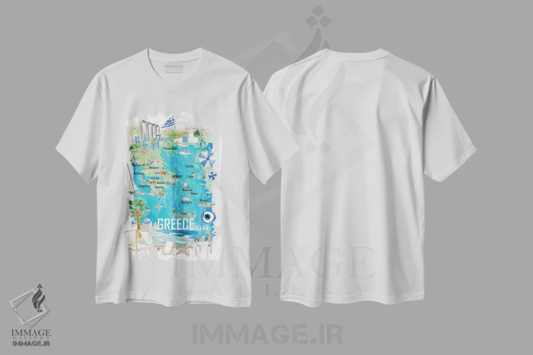 تیشرت سفید طرح دار – تیشرت طبیعت ,نقشه مصور سفر یونان با جاده ها و نکات گردشگری اثر مارکوس و مارتینا بلیشنر فروشگاه ایماژ