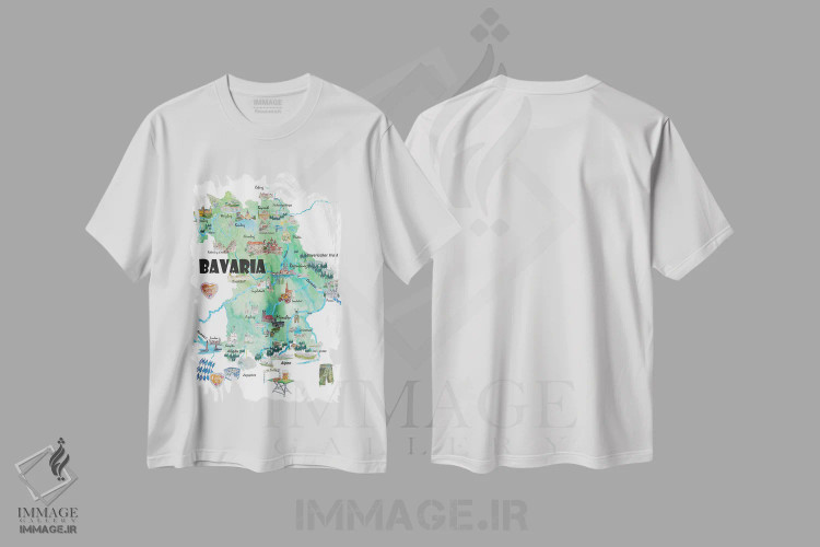 تیشرت سفید طرح دار – تیشرت هنری ,نقشه مصور سفر باواریا آلمان با جاده ها و نکات گردشگری اثر مارکوس و مارتینا بلیشنر فروشگاه ایماژ