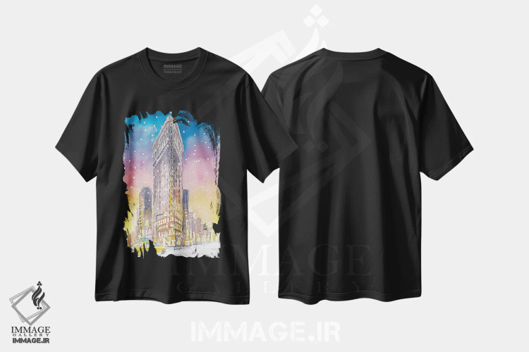 تیشرت مشکی طرح دار – تیشرت شهری ,زمستان در نیویورک با بارش رمانتیک برف و رویای فلت آیرون منهتن اثر مارکوس و مارتینا بلیشنر فروشگاه ایماژ