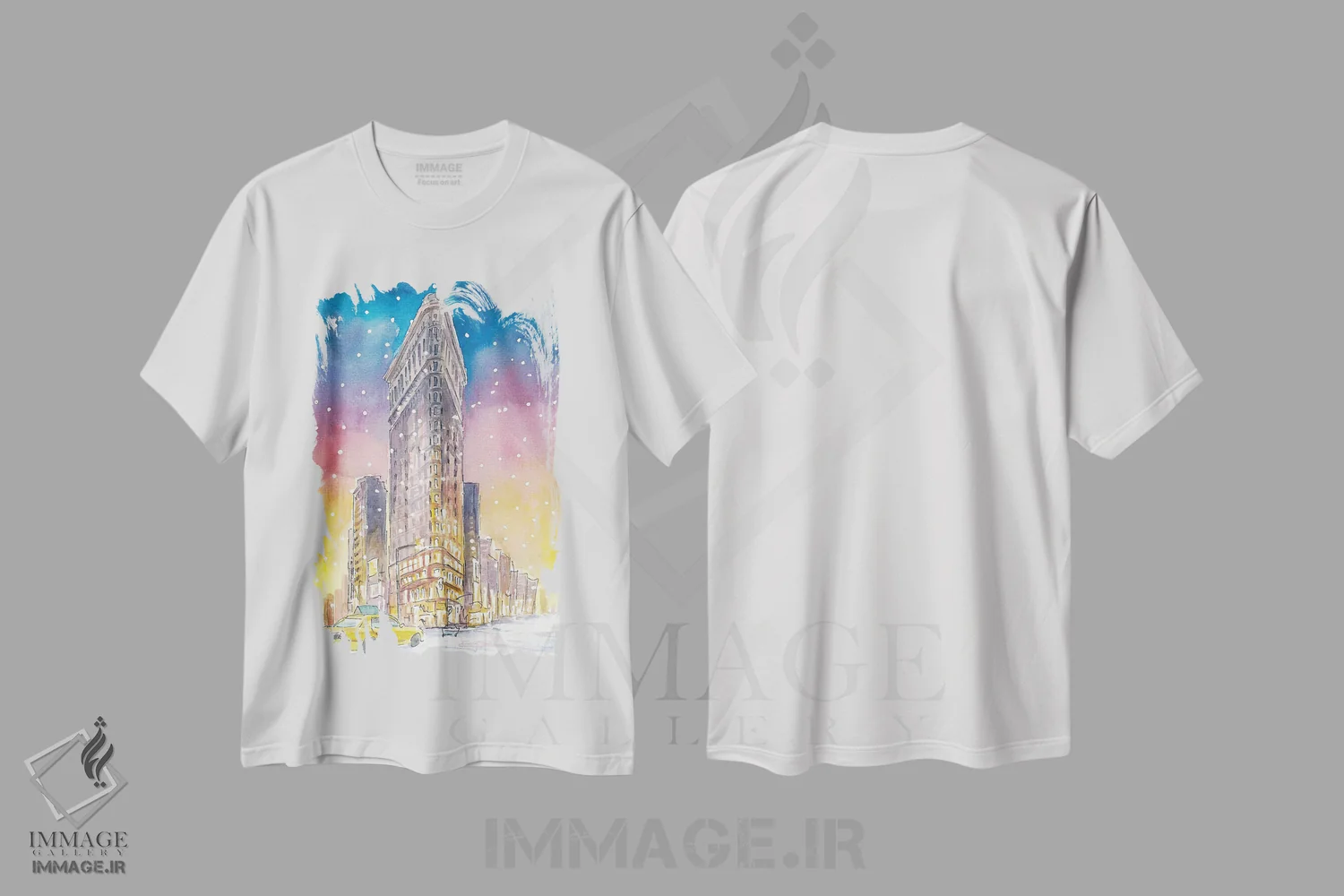 تیشرت سفید طرح دار – تیشرت شهری ,زمستان در نیویورک با بارش رمانتیک برف و رویای فلت آیرون منهتن اثر مارکوس و مارتینا بلیشنر immage.ir