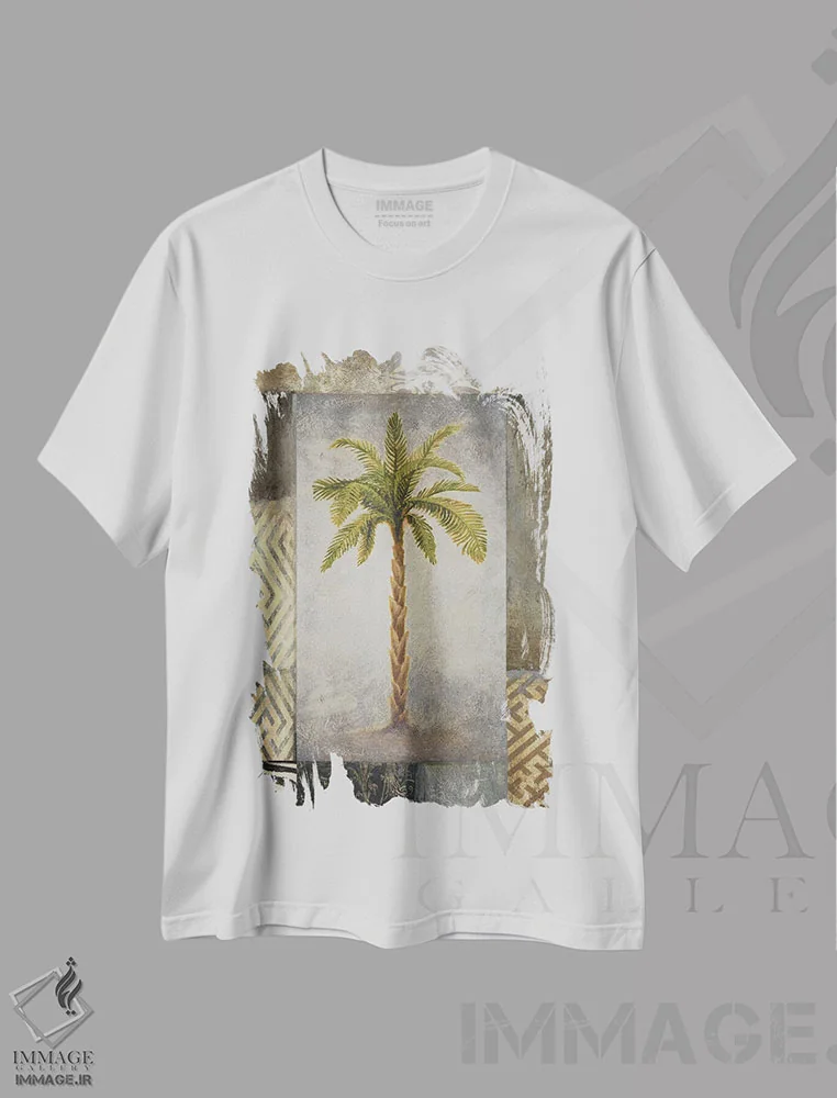 تیشرت سفید طرح دار – تیشرت طبیعت ,"نخل آفتاب I" اثر مایکل مارکون فروشگاه ایماژ