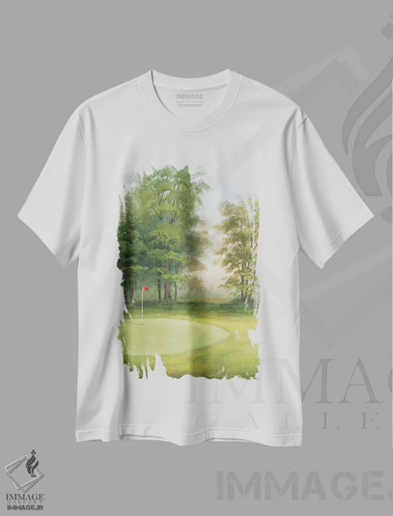 تیشرت سفید طرح دار – تیشرت ورزشی ,"آماکوی سبز I" اثر مایکل مارکون فروشگاه ایماژ