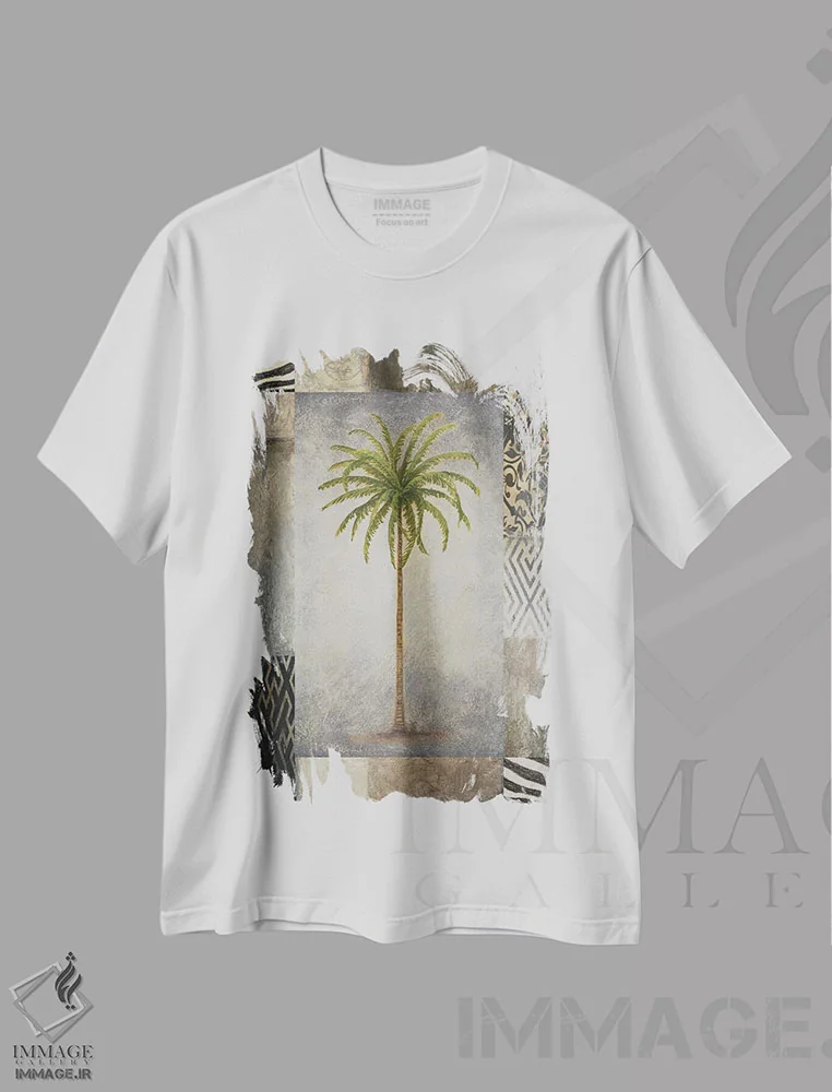 تیشرت سفید طرح دار – تیشرت طبیعت ,"نخل آفتاب II" اثر مایکل مارکون immage.ir