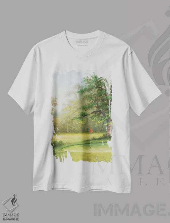 تیشرت سفید طرح دار – تیشرت طبیعت ,"آماکوی سبز II" اثر مایکل مارکون immage.ir